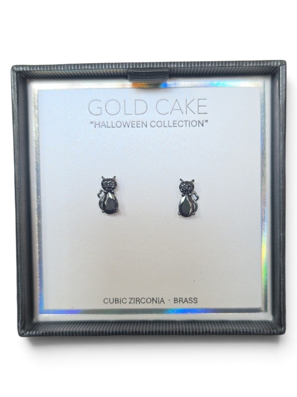 NWT Gold Cake Black Cat Stud Earrings